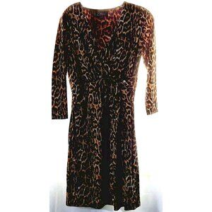 Velucci Leopard Print Dress Size Small V Neck Black Brown
